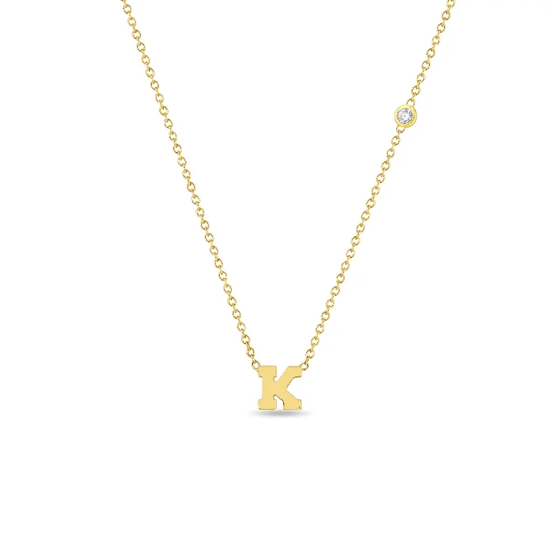 adjustable necklace for women -14k Initial Letter Necklace with Floating Diamond