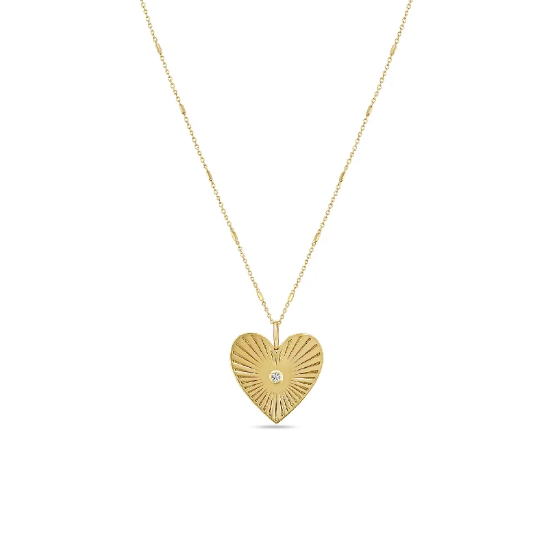 custom nameplate necklace -14k Medium Radiant Heart Diamond Bezel Medallion Necklace