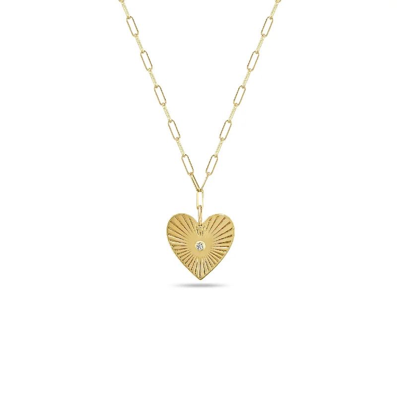 delicate gold necklace for daily wear -14k Medium Radiant Heart Medallion on Small Paperclip Chain