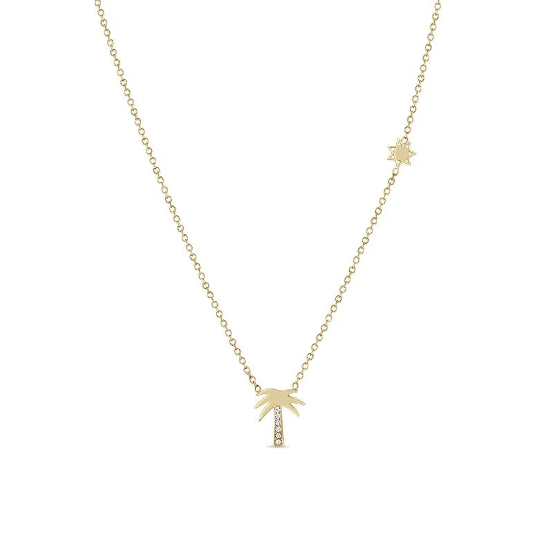 small pendant necklace for men -14k Midi Bitty Diamond Palm Tree Necklace with Itty Bitty Sun