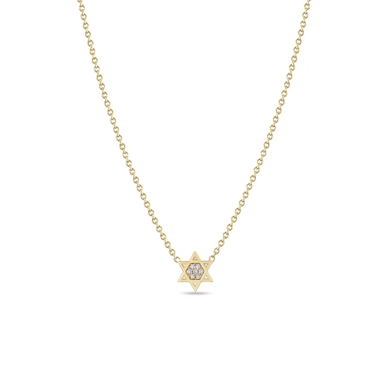 simple necklace for special occasions -14k Midi Bitty Pavé Diamond Star of David Necklace