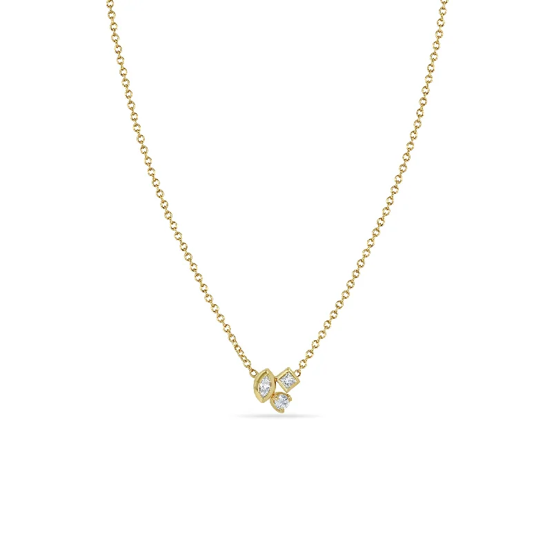 zodiac sign necklace for gifts -14k Mixed Cut Diamond Cluster Necklace