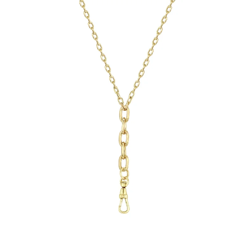 pendant necklace for everyday wear -14k Mixed Small & Medium Square Oval Link Chain Lariat Necklace with Fob Clasp