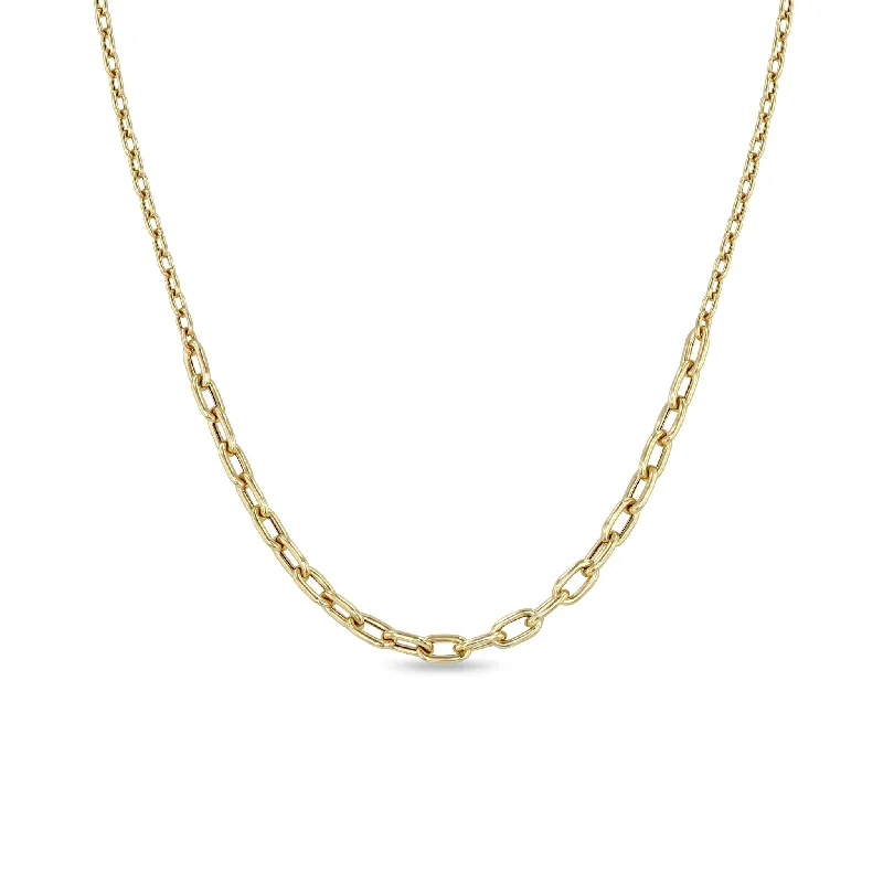 two-tone necklace for women -14k Mixed Small & Medium Square Oval Link Chain Station Necklace