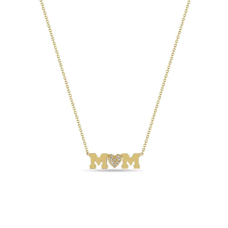 personalized name necklace -14k MOM with Pavé Diamond Heart Necklace