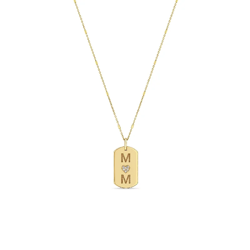 thick chain necklace for men -14k MOM with Pavé Diamond Heart X-Small Dog Tag Necklace