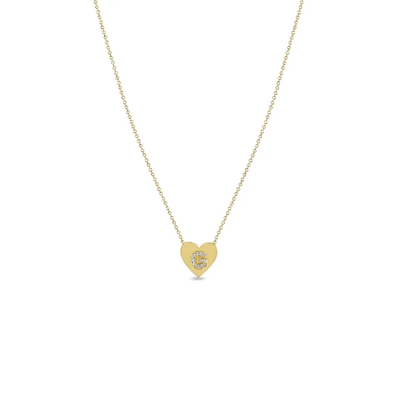 layered necklace set for women -14k Pavé Diamond Initial Letter Small Heart Necklace