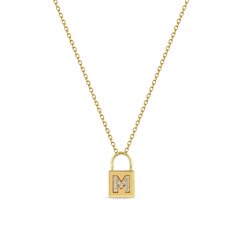 round pendant necklace for men -14k Pavé Diamond Initial Padlock Necklace