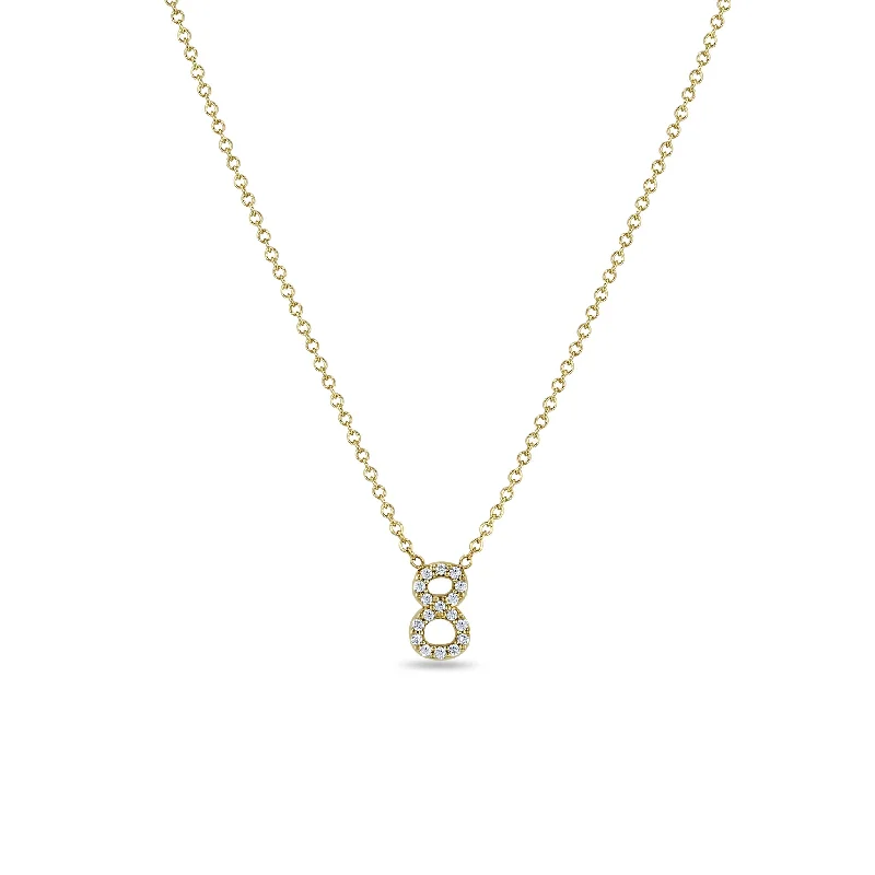 pearl and silver necklace for women -14k Pavé Diamond Number Necklace