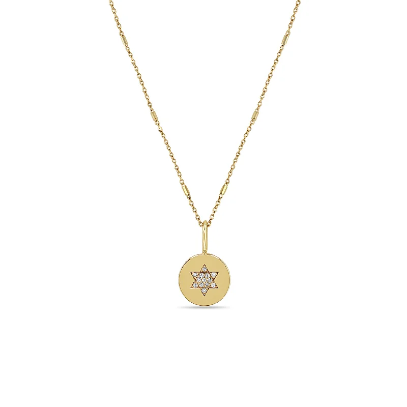 best necklace for layering -14k Pavé Diamond Star of David Disc Pendant Necklace