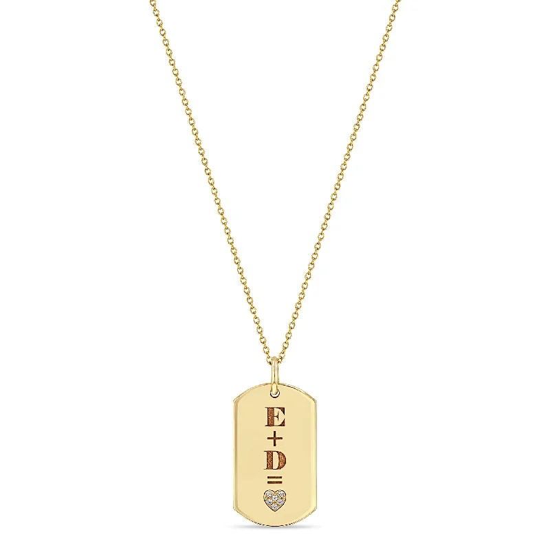 gold chain necklace for men -14k Pavé Diamond Heart Equation Medium Dog Tag Necklace