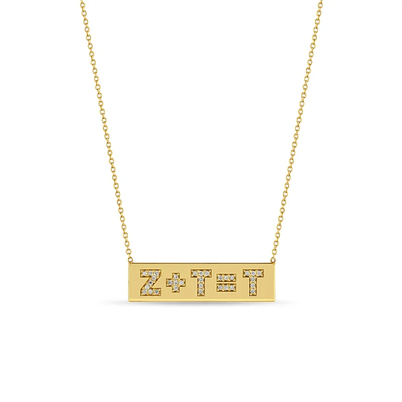 cute necklace for teenage girls -14k Pavé Diamond Initial Equation ID Necklace