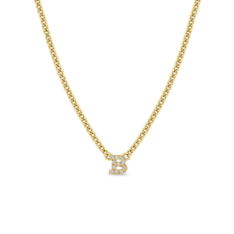 long pendant necklace for women -14k Curb Chain Pavé Diamond Initial Letter Necklace