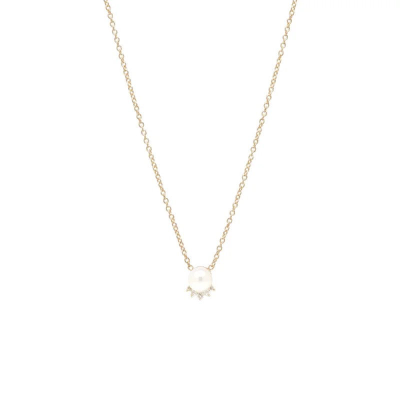 fashion statement necklace -14k Pearl & Diamond Crown Necklace