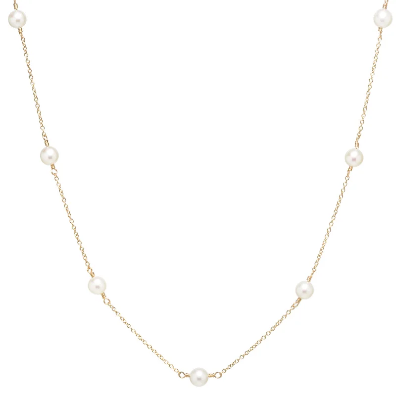 luxury pearl necklace for brides -14k 7 Pearl Station Necklace