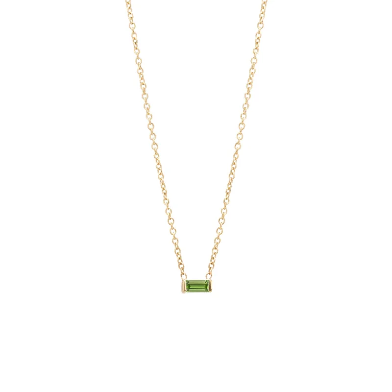 silver heart necklace for women -14k Peridot Baguette Necklace | August Birthstone