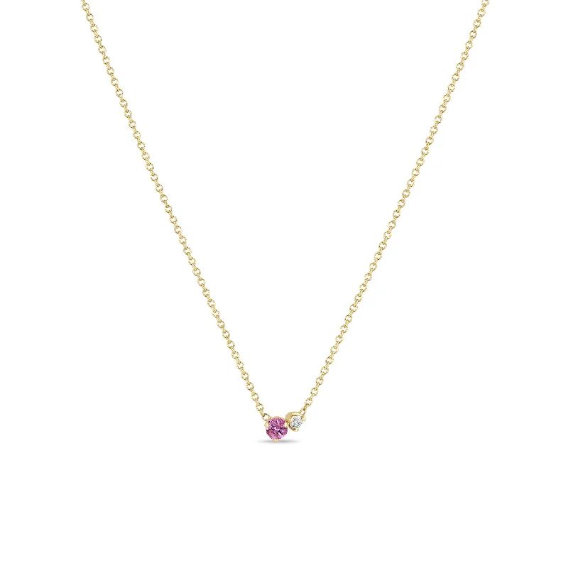 silver heart necklace for women -14k Prong Diamond & Pink Sapphire Necklace