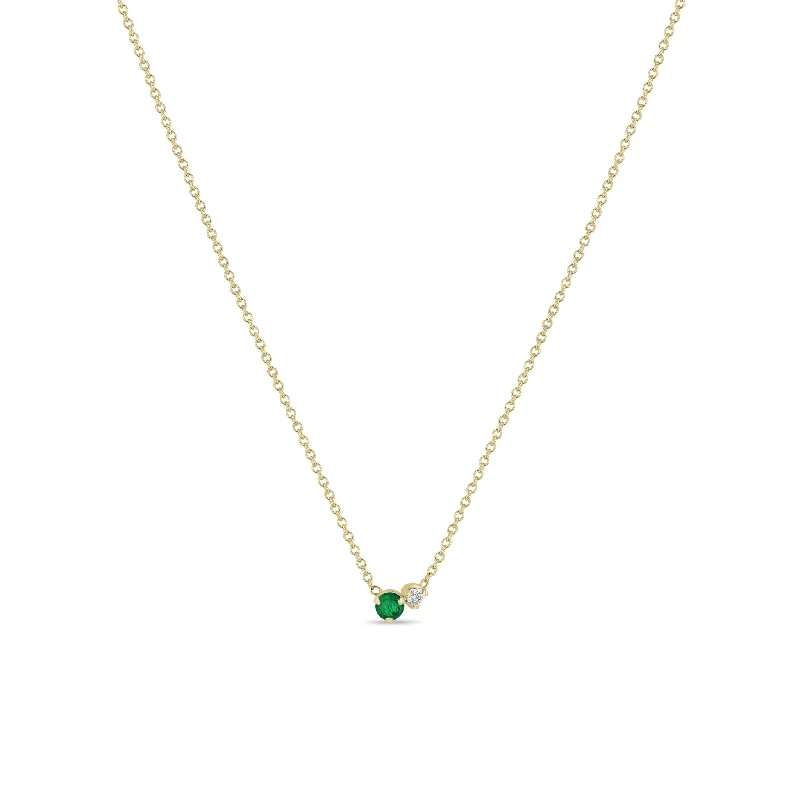 colorful stone necklace for girls -14k Prong Diamond & Emerald Necklace