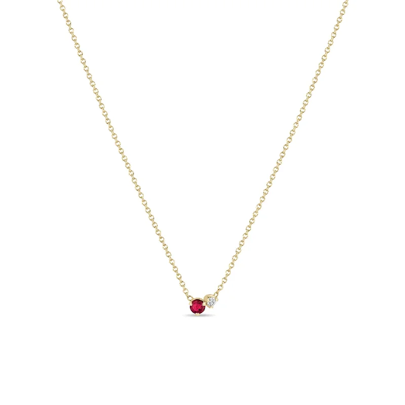 casual necklace for men -14k Prong Diamond & Ruby Necklace