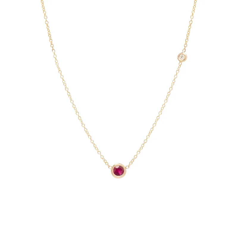 crystal pendant necklace -14k Ruby & Floating Diamond Necklace