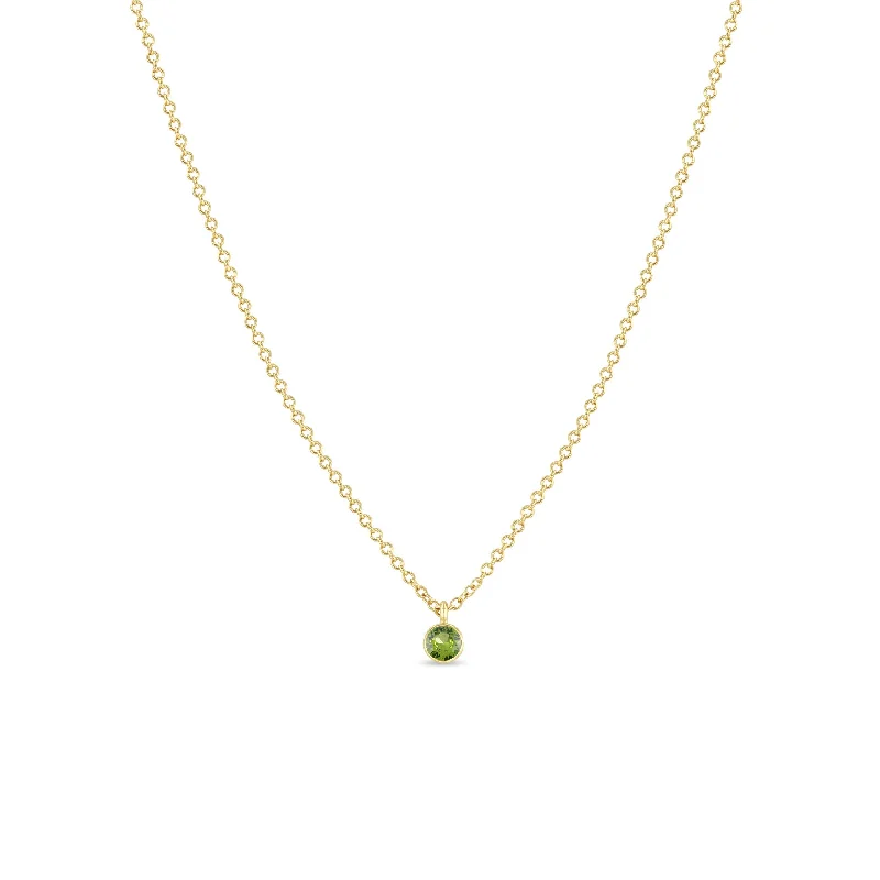 simple gold necklace for men -14k Single Peridot Bezel Pendant Necklace | August Birthstone