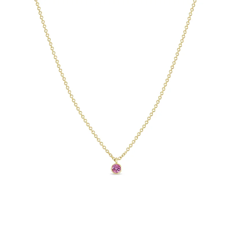 pearl necklace for brides -14k Single Pink Sapphire Bezel Pendant Necklace