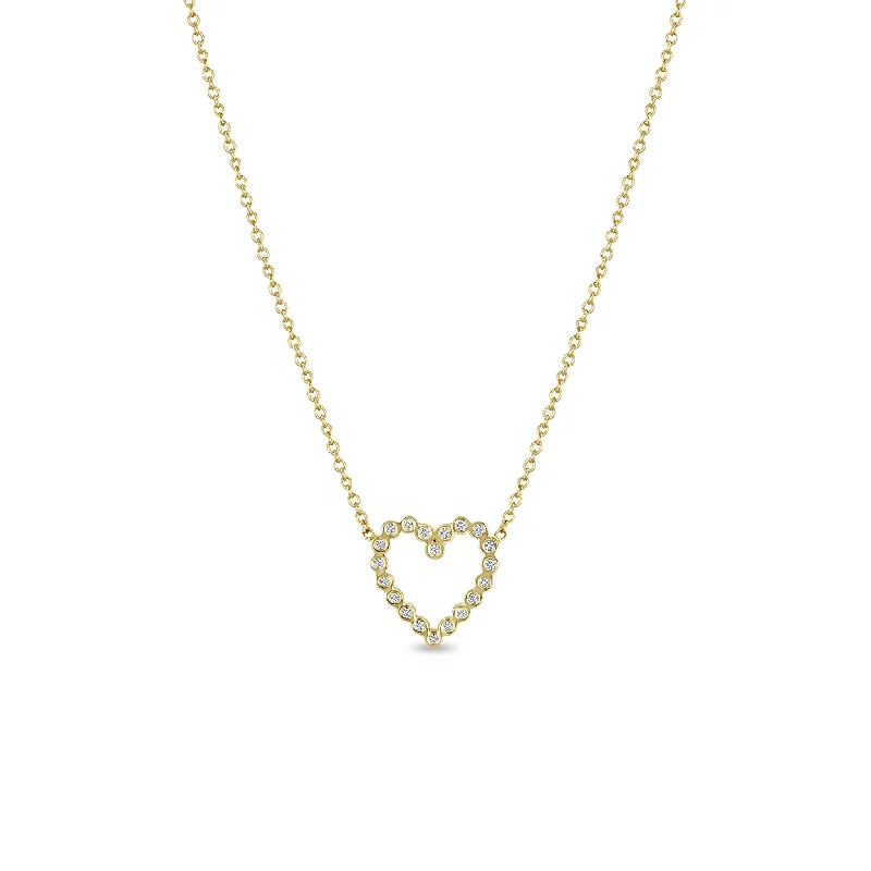 gold pendant necklace for men -14k Small Diamond Bezel Heart Necklace