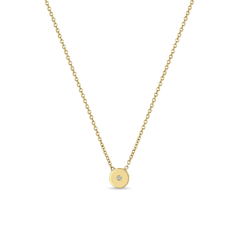 custom nameplate necklace -14k Gold Small Diamond Disc Necklace