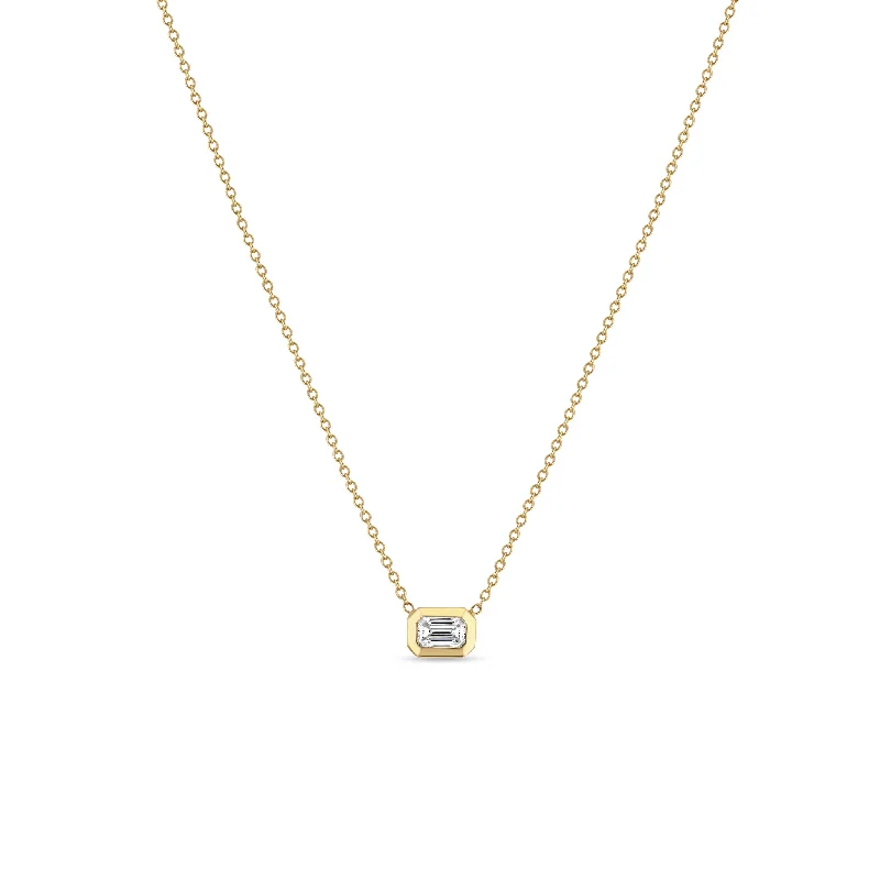 zodiac sign necklace for gifts -14k Small Emerald Cut Diamond Necklace