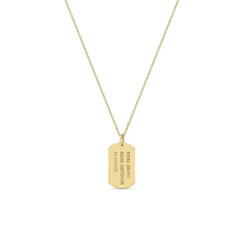 elegant gold necklace for special occasions -14k Small Engraved Dog Tag Necklace