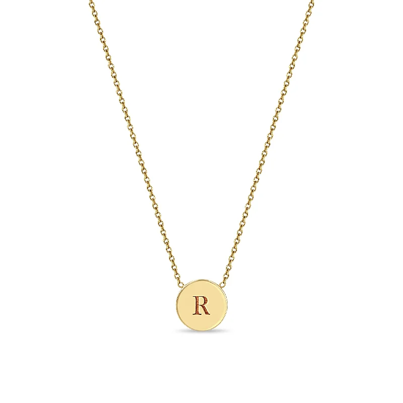 vintage gold necklace for women -14k Engraved Initial Small Disc Necklace