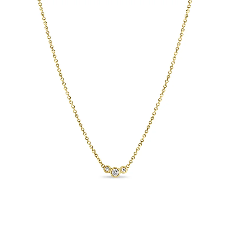 two-tone necklace for women -14k 3 Graduated Small Diamond Bezel Necklace