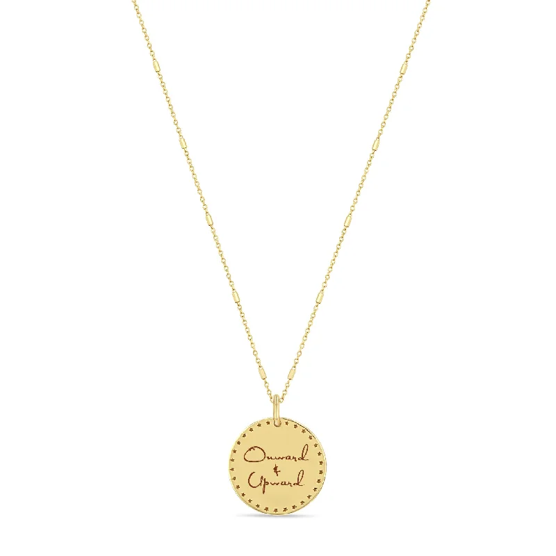 gold necklace for women -14k Small Mantra Star Border Necklace on Tiny Bar & Cable Chain