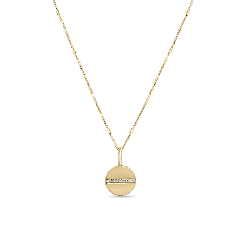 gold chain necklace for men -14k Small Pavé Diamond Line Disc Bar & Cable Chain Necklace