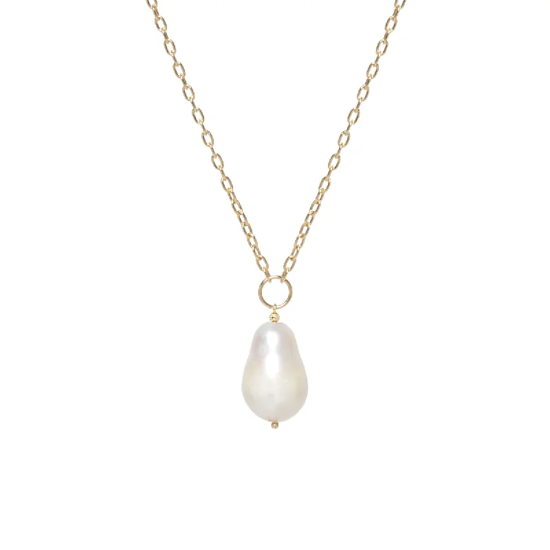 angel wing necklace for women -14k Small Square Oval Link Baroque Pearl Long Necklace