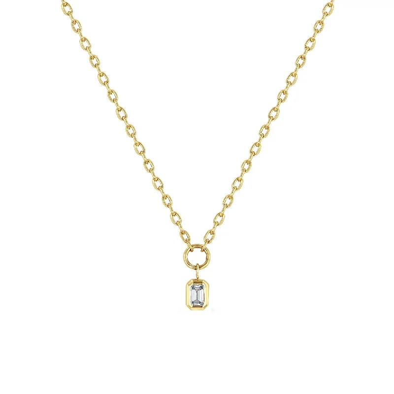 cute charm necklace for kids -14k Emerald Cut Diamond Pendant Small Square Oval Chain Necklace