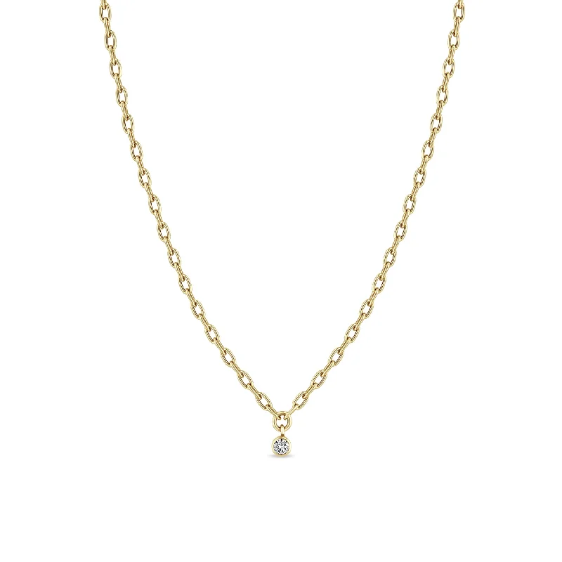 elegant diamond necklace for weddings -14k Small Square Oval Link Dangling Diamond Bezel Necklace