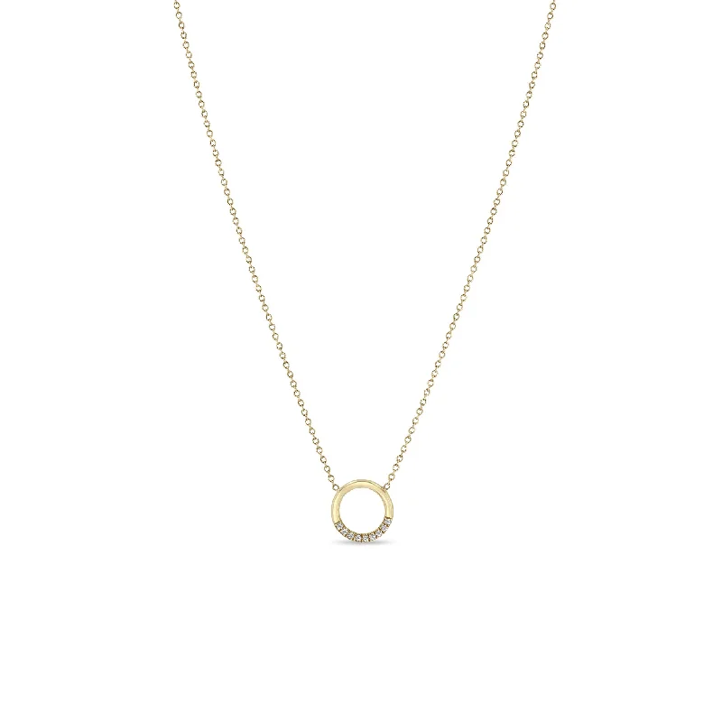 flower pendant necklace for women -14k 10 Pavé Diamond Small Circle Necklace