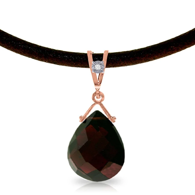 infinity necklace for couples -14K Solid Rose Gold & Leather Necklace withDiamond & Garnet