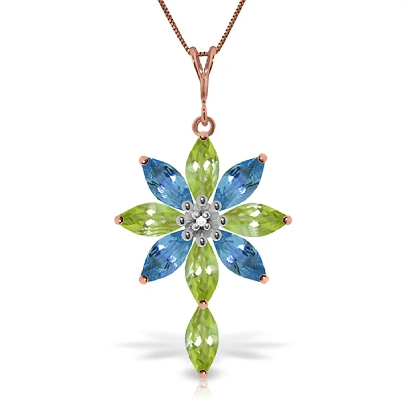 best necklace for layering -14K Solid Rose Gold Necklace withDiamond, Peridot & Blue Topaz