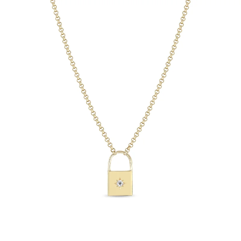 long necklace for layering -14k Star Set Diamond Padlock Necklace