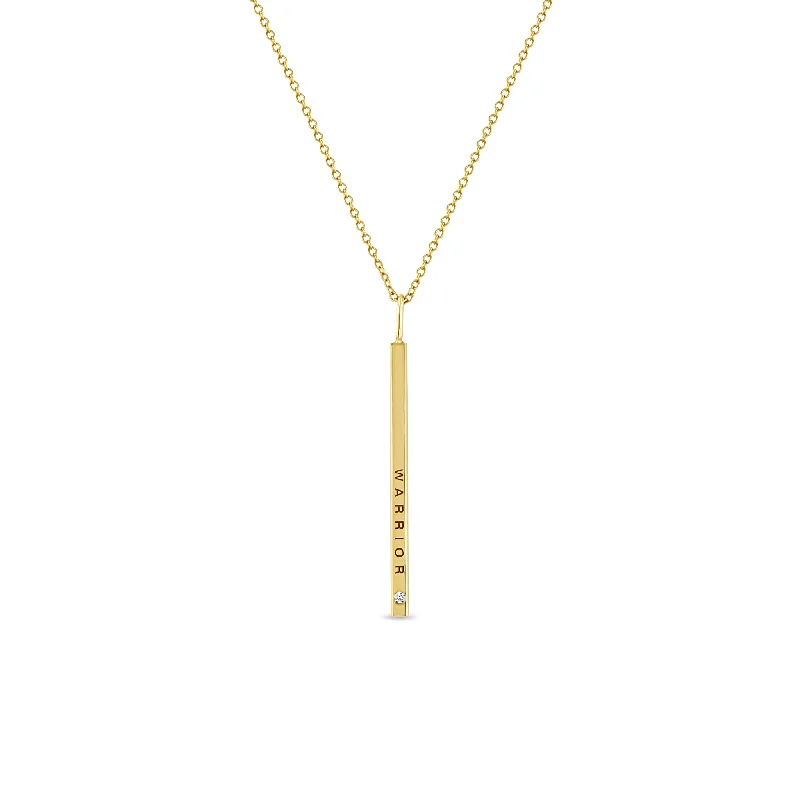 long pendant necklace for women -14k Thin Vertical ID Bar with Diamond Pendant Necklace