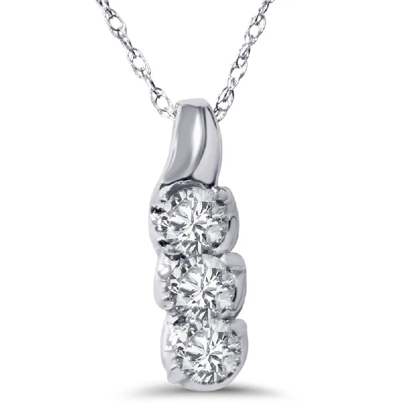 simple silver necklace for men -14k White Gold 1/3ct TDW 3-stone Diamond Pendant Necklace