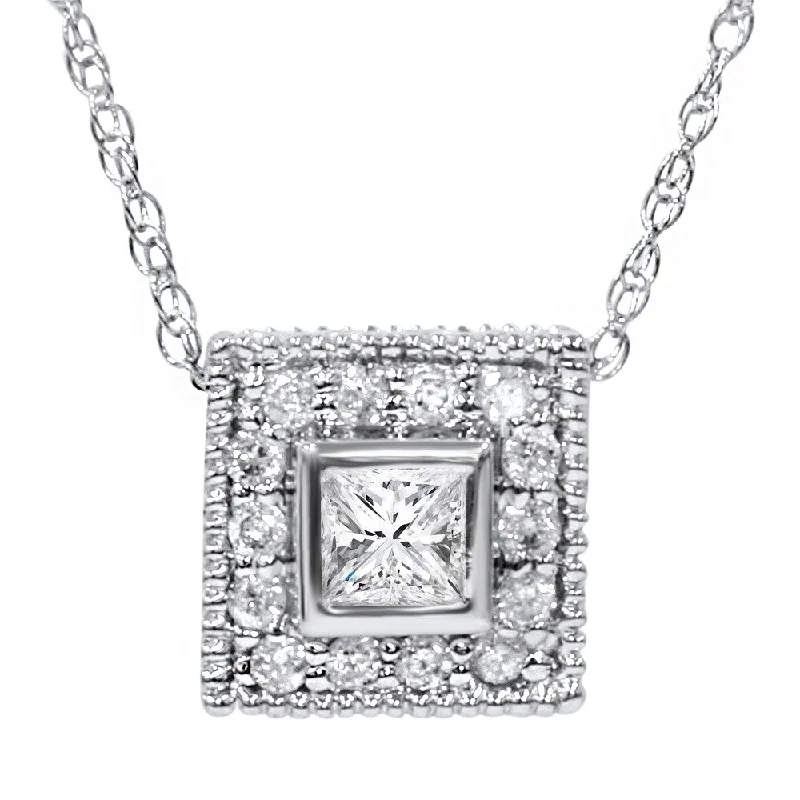 butterfly pendant necklace -14k White Gold 1/3ct TDW Diamond Square Vintage Style Pendant