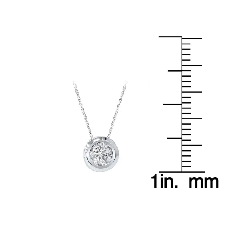 birthstone necklace for women -14k White Gold Round 1/4ct to1ct TDW Diamond Bezel Set Rope-chain Pendant