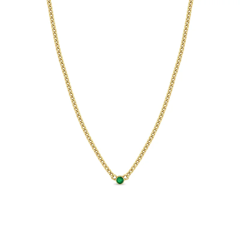 chunky chain necklace for men -14k Emerald Bezel XS Curb Chain Necklace