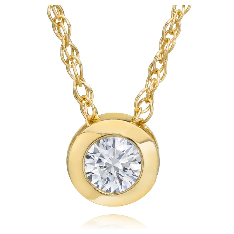 gold pendant necklace for men -14K Yellow Gold 1/4ct TDW Eco-Friendly Lab Grown Diamond Bezel Solitaire Pendant with Chain