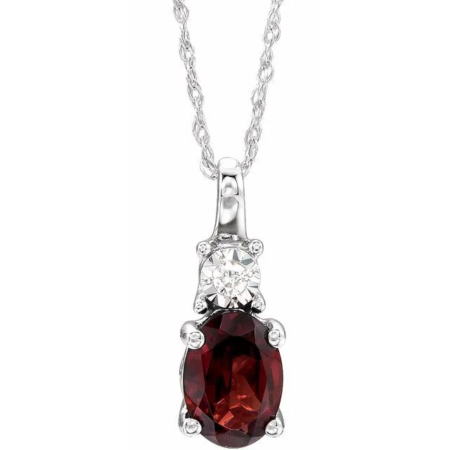 pendant necklace for layering -14k White Gold Oval Gemstone & .02 CTW Diamond 18" Necklace