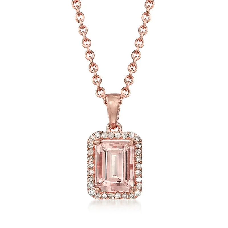 choker necklace for girls -18K Rose Gold Over Sterling Silver, Morganite and Diamond Gemstone Pendant