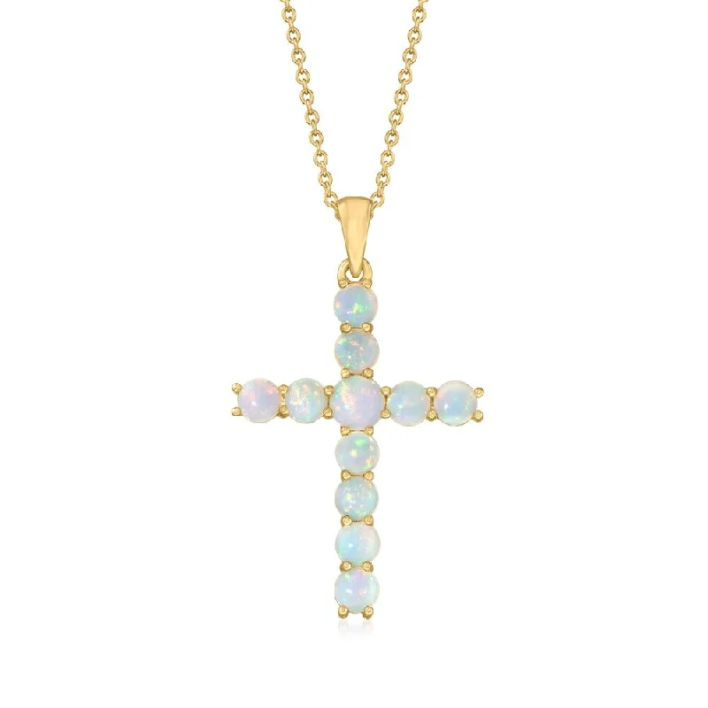 long necklace for layering -18K Yellow Gold Over Sterling Silver, Ethiopian Opal Gemstone Cross Pendants